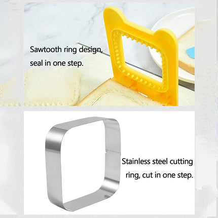 Sandwich Cutter - Sandwich Sealer - Cookie Cutters for Children - Decruster - Sandwich Tool - Sandwich Maker - Sandwich Tools - For Making Sandwiches Hamburger Cake - For Children Lunchbox - Stainless Steel - Yellow Square.