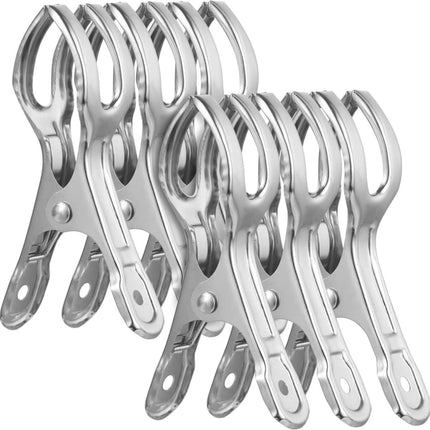 Clothes Pegs - 18 Pieces - Beach Towel Anti-Wind Pegs for Beach Chair - Stainless Steel - Large - Opening 6 Cm - Clothes Rack Pegs - Anti-Slip Clip - Skirt Clip - Quilt - Sheet - Bath Towel - Extra Long and Sturdy - Durable.
