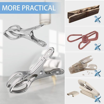 Clothes Pegs - 18 Pieces - Beach Towel Anti-Wind Pegs for Beach Chair - Stainless Steel - Large - Opening 6 Cm - Clothes Rack Pegs - Anti-Slip Clip - Skirt Clip - Quilt - Sheet - Bath Towel - Extra Long and Sturdy - Durable.