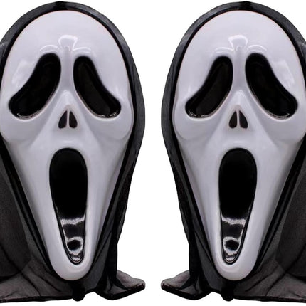 2-Piece Plastic Horror Killer Mask - Screaming Mask - Horror - Full Head Mask - Ghost Face Creates a Suspenseful Atmosphere - Suitable for Carnival and Halloween - One Size Fits All.