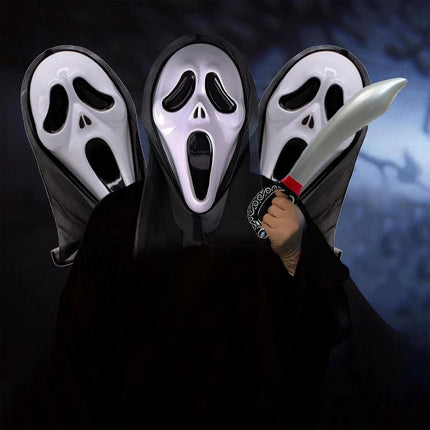 2-Piece Plastic Horror Killer Mask - Screaming Mask - Horror - Full Head Mask - Ghost Face Creates a Suspenseful Atmosphere - Suitable for Carnival and Halloween - One Size Fits All.