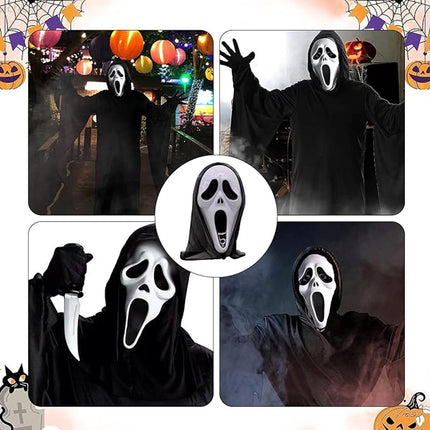2-Piece Plastic Horror Killer Mask - Screaming Mask - Horror - Full Head Mask - Ghost Face Creates a Suspenseful Atmosphere - Suitable for Carnival and Halloween - One Size Fits All.
