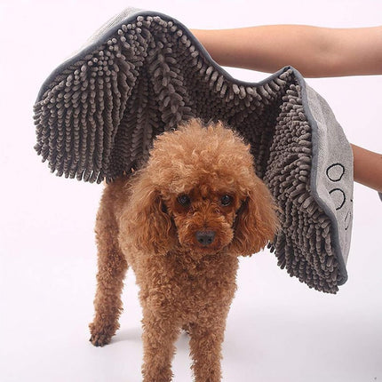 Pet Towel - Dog Towel - Absorbent Dog Drying Towel - Dog Towel with Hand Pockets - Pet Bath Towel - Sustainable - Machine Washable - For Cats and Dogs - 80x35 Cm - Grey - 1 Piece.