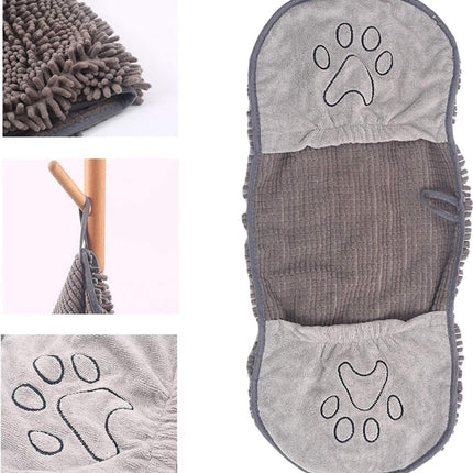 Pet Towel - Dog Towel - Absorbent Dog Drying Towel - Dog Towel with Hand Pockets - Pet Bath Towel - Sustainable - Machine Washable - For Cats and Dogs - 80x35 Cm - Grey - 1 Piece.