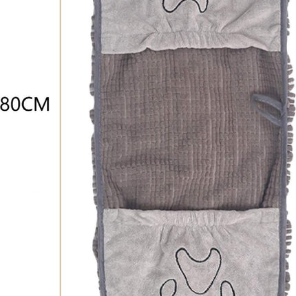 Pet Towel - Dog Towel - Absorbent Dog Drying Towel - Dog Towel with Hand Pockets - Pet Bath Towel - Sustainable - Machine Washable - For Cats and Dogs - 80x35 Cm - Grey - 1 Piece.