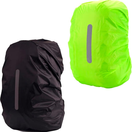 2-Piece Waterproof Backpack Cover - Reflective Rain Cover Backpack - 45 to 55 Liters - Waterproof Backpack Rain Cover - Reflective Backpack Covers in Polyester - Black & Green - Size L - Waterproof Backpack Cover for Outdoor Hiking Driving Climbing.