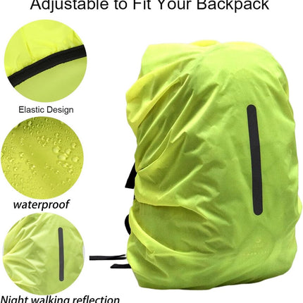 2-Piece Waterproof Backpack Cover - Reflective Rain Cover Backpack - 45 to 55 Liters - Waterproof Backpack Rain Cover - Reflective Backpack Covers in Polyester - Black & Green - Size L - Waterproof Backpack Cover for Outdoor Hiking Driving Climbing.