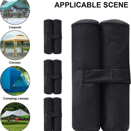 Sandbags - 4 Pieces - 30 x 42 Cm - Weight Bag - Sandbags for Protective Cover - Base Weights for Garden Tent, Party Tent, Pop-Up Tent, Parasol and Trampoline - Sandbags Fillable with Sand or Gravel - Includes Carrying Strap - Polyester 600D - Black.