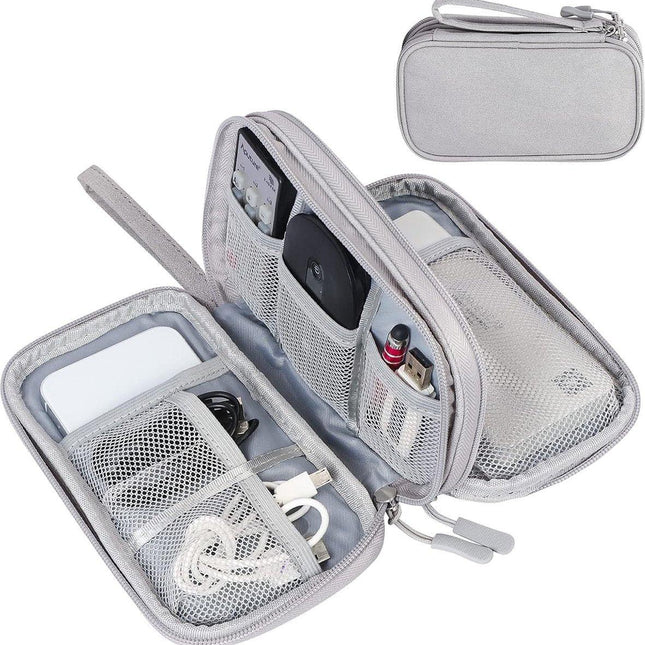 Cable Organizer Storage Bag 3 Layers - Cable Organizer Bag - Waterproof / Wear-Resistant - Cable Electronics Organizer - Cable Bag - Luxury Organizer For Cables And Accessories - Compact Cable Bag - Cable Organizer - Data Cable Organizer - Gray - Travel.