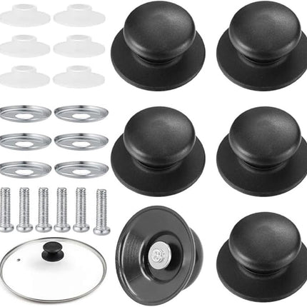 Handles for pot lids - Lid knobs - Replacement parts for cookware - Universal - Handles for pans - Screw-on accessories - Handles for pot lids - Suitable for pot lids and casseroles (black - 6-pack).