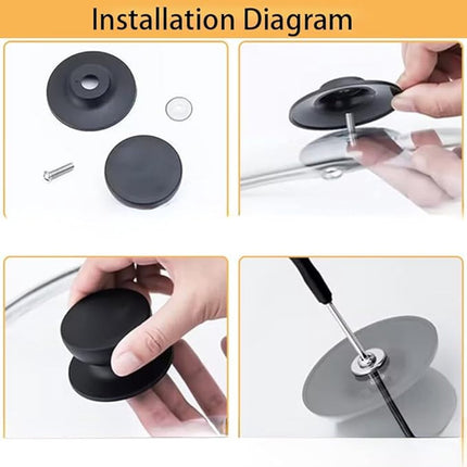 Handles for pot lids - Lid knobs - Replacement parts for cookware - Universal - Handles for pans - Screw-on accessories - Handles for pot lids - Suitable for pot lids and casseroles (black - 6-pack).