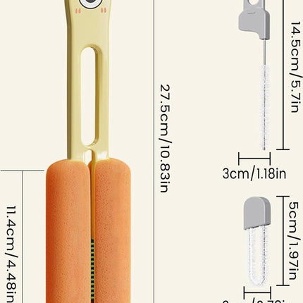 Bottle Brush - Bottle Cleaner - Cleaning Brush - Bottle Brush - Eco Bottle Brush - Bottle Cleaner - Bottle Cleaner - Bottle Cleaner - 4 in 1 Multifunctional - Suitable for All Surfaces - Easy to Use and Antibacterial - Orange.