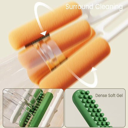 Bottle Brush - Bottle Cleaner - Cleaning Brush - Bottle Brush - Eco Bottle Brush - Bottle Cleaner - Bottle Cleaner - Bottle Cleaner - 4 in 1 Multifunctional - Suitable for All Surfaces - Easy to Use and Antibacterial - Orange.