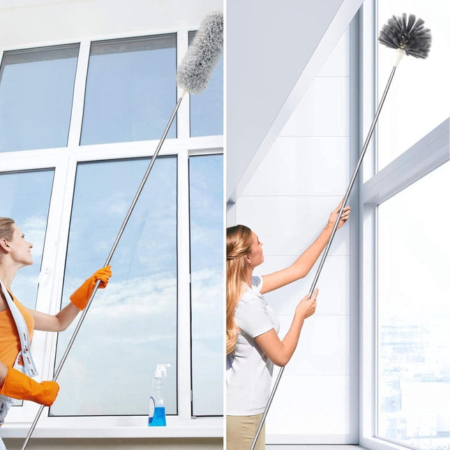 Telescopic Feather Duster Set - Feather Duster - Longest 250cm - Microfiber - Adjustable Telescopic Handle - 2 Bendable Brush Heads - Washable and Rotatable - Effective Dust Removal - Flexible & Practical - Handy for Home Cleaning.