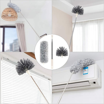 Telescopic Feather Duster Set - Feather Duster - Longest 250cm - Microfiber - Adjustable Telescopic Handle - 2 Bendable Brush Heads - Washable and Rotatable - Effective Dust Removal - Flexible & Practical - Handy for Home Cleaning.