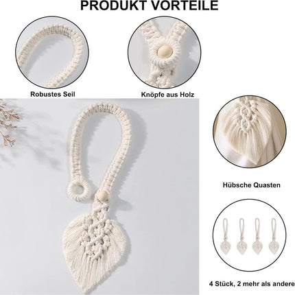 Curtain Holders - 4 Pieces - Curtain Tieback Hook - Curtain Cords - Curtain Drawstring - Holdback Tiebacks - Tiebacks - Buckles for Curtain Clamps - Home Decor - For Home/Bedroom/Office/Hotel/Window Decor - Beige.