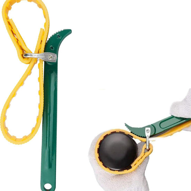 Strap Wrench - Oil Filter Wrench - Filter Wrench - Swivel Tensioning Strap - Oil Filter Pliers with Strap - Anti-Slip Strap - Max Diameter 130 mm - Strap Wrench for Opening Oil Filters - Universal - Plastic / Rubber - For Optimal Grip - Green.