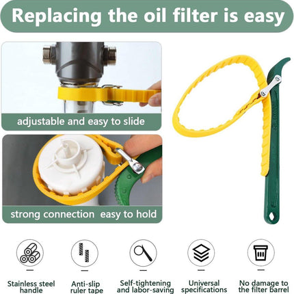 Strap Wrench - Oil Filter Wrench - Filter Wrench - Swivel Tensioning Strap - Oil Filter Pliers with Strap - Anti-Slip Strap - Max Diameter 130 mm - Strap Wrench for Opening Oil Filters - Universal - Plastic / Rubber - For Optimal Grip - Green.