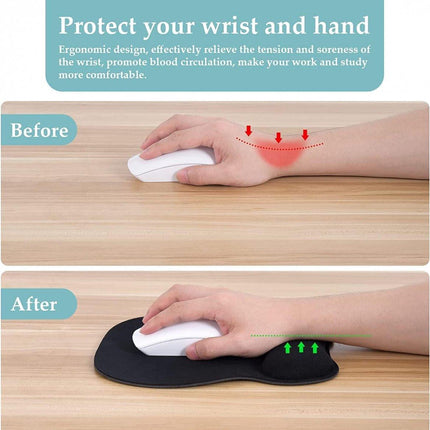 Mouse Pad with Wrist Rest - Ergonomic Mouse Pad - Gel Mouse Pad - Non-Slip - Prevent Wrist Fatigue - Suitable for Gaming, School, and Office - 24 x 21 cm - Black.