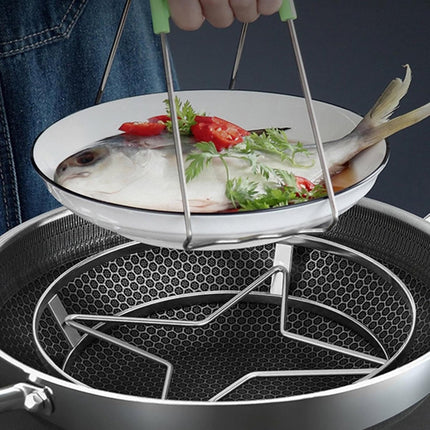 Pan Rack - Pot Stand - Stainless Steel Grill Holder - Steam Grid - Cooking Stand - Pan Trimmer - Pot Trimmer - Scratch-Resistant - Heat Resistant - For Hot Dishes - Pan Accessories - Round - Stainless Steel.