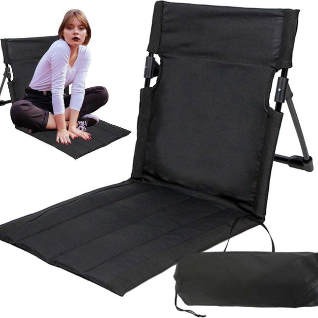 Beach Mat - Foldable Beach Chair - Camping Chair - Beach Mat with Backrest - Outdoor Camping Chair - Collapsible Beach Mat - Lightweight - Portable Sun Lounger - With Storage Bag - Soft Sponge Filling Cushion - Black.