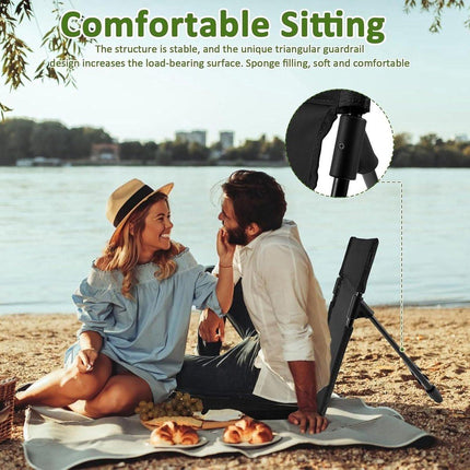 Beach Mat - Foldable Beach Chair - Camping Chair - Beach Mat with Backrest - Outdoor Camping Chair - Collapsible Beach Mat - Lightweight - Portable Sun Lounger - With Storage Bag - Soft Sponge Filling Cushion - Black.
