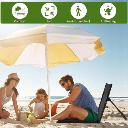 Beach Mat - Foldable Beach Chair - Camping Chair - Beach Mat with Backrest - Outdoor Camping Chair - Collapsible Beach Mat - Lightweight - Portable Sun Lounger - With Storage Bag - Soft Sponge Filling Cushion - Black.