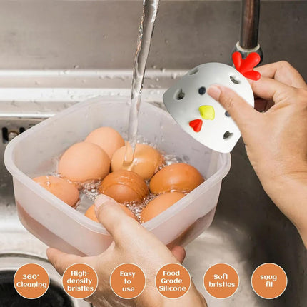 Egg Cleaning Brush 2 Pieces - Silicone Egg Brush Cleaner - Kitchen Accessories - Fresh Egg Brush Cleaner - Kitchen Brushes - Chicken Head Shaped Egg Brush Cleaner - Multifunctional Egg Scrubber - Reusable Egg Washing Tool For Fresh Eggs.