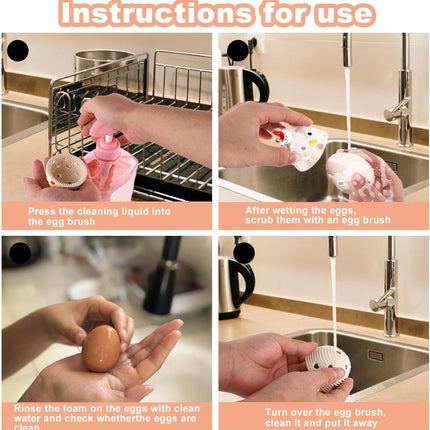 Egg Cleaning Brush 2 Pieces - Silicone Egg Brush Cleaner - Kitchen Accessories - Fresh Egg Brush Cleaner - Kitchen Brushes - Chicken Head Shaped Egg Brush Cleaner - Multifunctional Egg Scrubber - Reusable Egg Washing Tool For Fresh Eggs.
