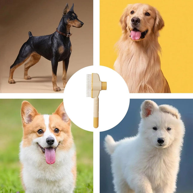 Self-Cleaning Cat and Dog Brush - Pet Hair Remover - Cat Brush/Dog Brush - Dog and Cat Hair Remover - Self-Cleaning with 1 Click - Yellow - 1 Piece.