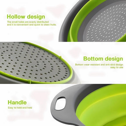 Foldable Colander Set of 2 Pieces - Collapsible Silicone Colander - 1 Large and 1 Small - BPA Free - Dishwasher Safe - Heat Resistant - Easy Storage - Can Be Hung - For Draining Pasta/Vegetables/Fruit - Green.