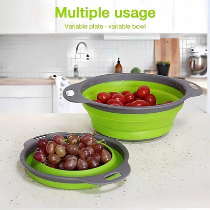 Foldable Colander Set of 2 Pieces - Collapsible Silicone Colander - 1 Large and 1 Small - BPA Free - Dishwasher Safe - Heat Resistant - Easy Storage - Can Be Hung - For Draining Pasta/Vegetables/Fruit - Green.