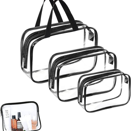 Toiletry Bag - Set of 3 - Transparent Toiletry Bag - Transparent Travel Set - Travel Toiletry Bag - Travel Bag - Make-Up Organizer - Cosmetic Bag Organizer - Make-Up Bag - Transparent Toiletry Bag - Waterproof - Hand - Hangable - Vacation - Travel - Women.