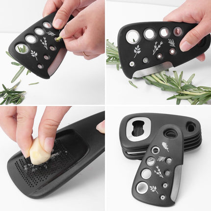 6-piece - kitchen tool set - Multifunctional kitchen tool - portable carabiner - fruit and vegetable peeler - cheese cutter - bottle opener - garlic press - ginger grinder - pizza cutter - cookware - cooking - baking.