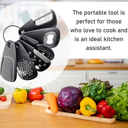 6-piece - kitchen tool set - Multifunctional kitchen tool - portable carabiner - fruit and vegetable peeler - cheese cutter - bottle opener - garlic press - ginger grinder - pizza cutter - cookware - cooking - baking.