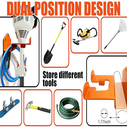 Hanging Hooks - 2 Storage Hooks - Garden Tool Hanging System - Tool Holder - Wall Bracket - Screws Included - Garage Storage Hooks for Wall Storage - For Lawnmowers, Hedge Trimmers, and Power Tools.