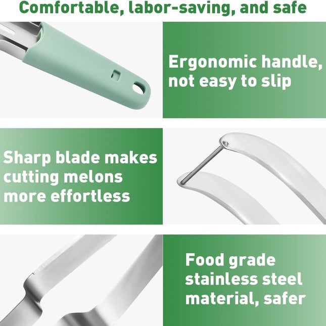 3 In 1 Melon Slicer - Fruit - Cutting - Stainless Steel - Durable - Knife - Fruit Slicer - Fruit Decoration - Small Knife - Toolsformen - Multifunctional Fruit Knife - Portable - For Watermelon / Mango / Melon.