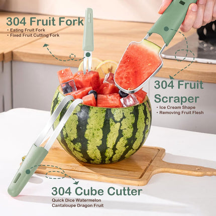 3 In 1 Melon Slicer - Fruit - Cutting - Stainless Steel - Durable - Knife - Fruit Slicer - Fruit Decoration - Small Knife - Toolsformen - Multifunctional Fruit Knife - Portable - For Watermelon / Mango / Melon.