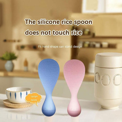 Rice Spoon - High Quality Serving Spoon - Drop-Proof Rice Spoon - Creative - Professional Rice Spoon - Non-Stick - Heat Resistant Kitchen Rice Spoon - Non-Slip Design - Silicone - Easy to Clean - Upright - White.