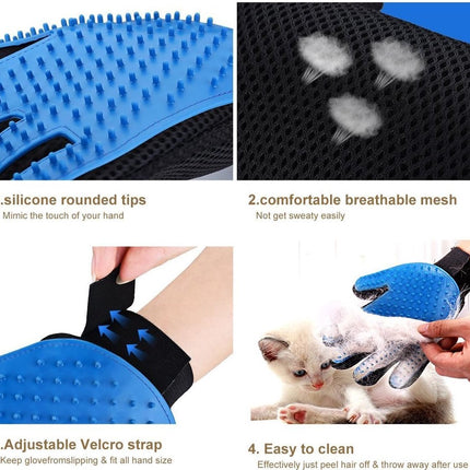 Pet Glove - Brush Glove For Dogs And Cats - Glove Brush - Grooming Gloves - Grooming Brush For Pets - For Cat Dog Horse Rabbit Animal - Blue - 1 Pair.