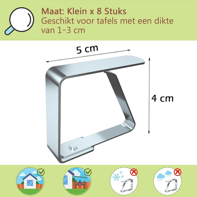 Tablecloth Clips - 8 Pieces - Tablecloth Clips - Sturdy Table Clips - Stainless Steel - Secure Tablecloth - for Tablecloth - Indoor and Outdoor - Garden Items - Silver.