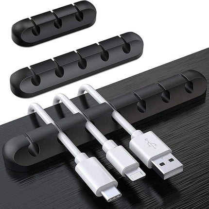 Black cable organizer - Cable net holder - Self-adhesive cable clip - Cable holder - USB cable fastening system - Cable holder - for USB charging cables, power cables, mouse cables, PC, office - 3-pack.