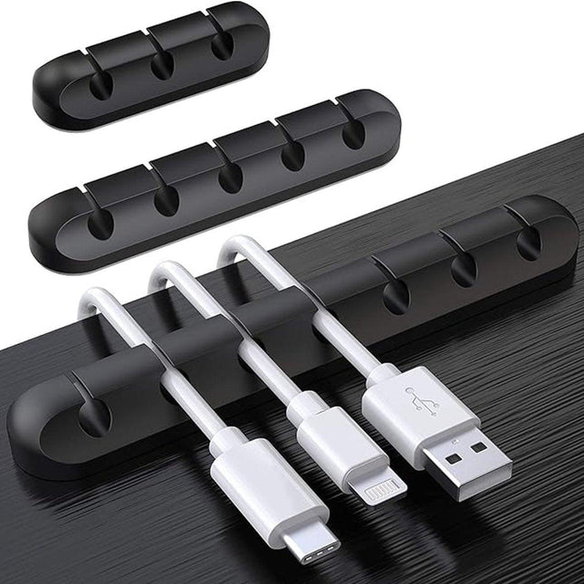 Black cable organizer - Cable net holder - Self-adhesive cable clip - Cable holder - USB cable fastening system - Cable holder - for USB charging cables, power cables, mouse cables, PC, office - 3-pack.