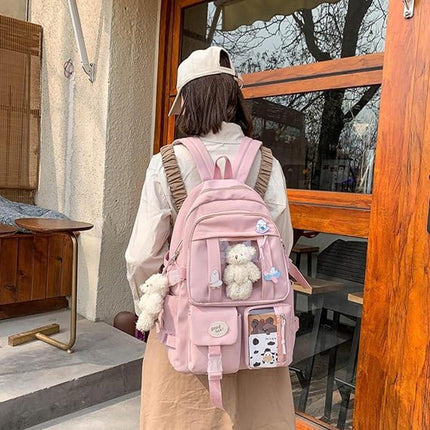 Waterproof backpack for girls - Girl's Backpack With Pin and Accessories - boys' backpack - women's backpack - Lightweight School Bag - School Student School Bag - Large Capacity Backpacks - Teenagers - High School Backpacks - Pink.