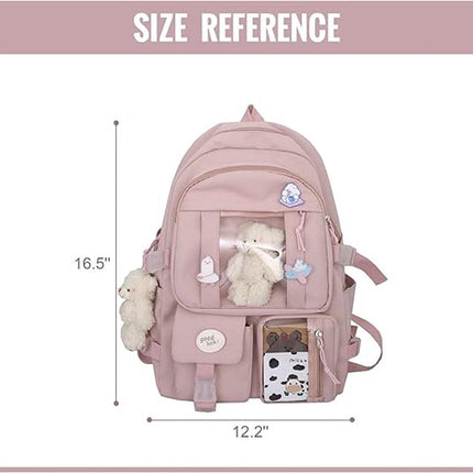 Waterproof backpack for girls - Girl's Backpack With Pin and Accessories - boys' backpack - women's backpack - Lightweight School Bag - School Student School Bag - Large Capacity Backpacks - Teenagers - High School Backpacks - Pink.