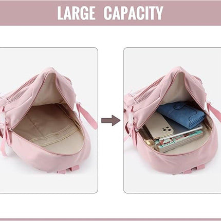 Waterproof backpack for girls - Girl's Backpack With Pin and Accessories - boys' backpack - women's backpack - Lightweight School Bag - School Student School Bag - Large Capacity Backpacks - Teenagers - High School Backpacks - Pink.