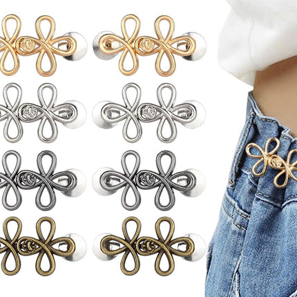 Trouser Reducer - 8 Pieces - Waist Stretcher Set - Pins - Waist Extender - Jeans Shortening Buttons - Adjustable Button - Tightening Button - Tightener Buttons - Reusable - Trouser Waist Reinforcement - For Loose Jeans, Trousers, Skirts, and Sleeves.
