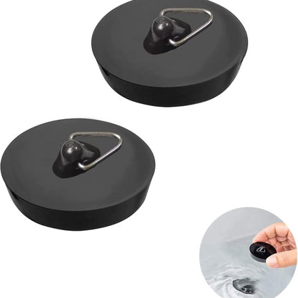 Universal Bath Stopper 2 Pieces - Sink Cap - Drain Stopper - Sink Plug - Plug Stopper - Universal Sink Stopper - Rubber Sink Plug with Hanging Ring - for Drain Ø 44 to 42 mm - Universal Plugs - For Bathtub, Kitchen, Bathroom - Black.