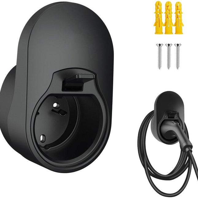 Charger Holder - Type 2 Charger - Wall Mount Cable Holder - Cable Organizer for Electric Cars - Bracket for Charging Electric Vehicles - Wall Charger Bracket for Electric Vehicles - Compatible with EU-compliant Charging Sockets - Black.