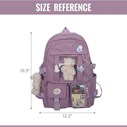 Waterproof backpack for girls - Girl's Backpack With Pin and Accessories - boys' backpack - women's backpack - Lightweight School Bag - School Student School Bag - Large Capacity Backpacks - Teenagers - High School Backpacks - Purple.